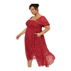 Torrid Red Floral Midi Dress
